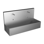 Rozsdamentes acél falra szerelhető vályú integrált elektronikával, termosztatikus szeleppel, 1250 mm hosszúságban, 24 V DC