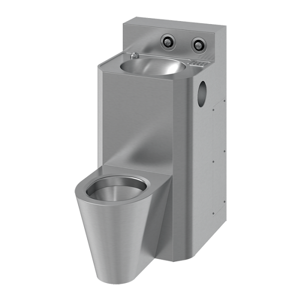 Vandal-proof combination unit, hanging toilet, service hatch
