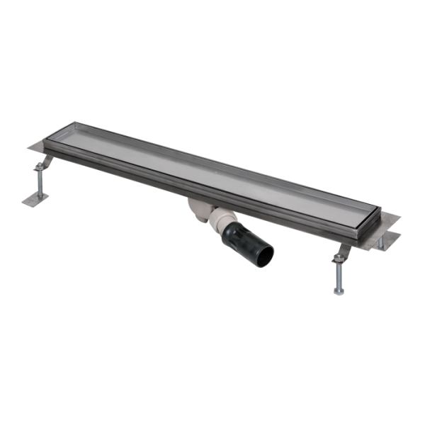 Fürdőszobai padlóösszefolyó csempébe illeszthető, nyitott térben, 850 mm hosszú