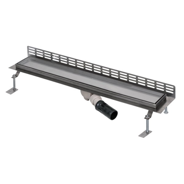 Fürdőszobai padlóösszefolyó csempébe illeszthető, fal mellé, 850 mm hosszú