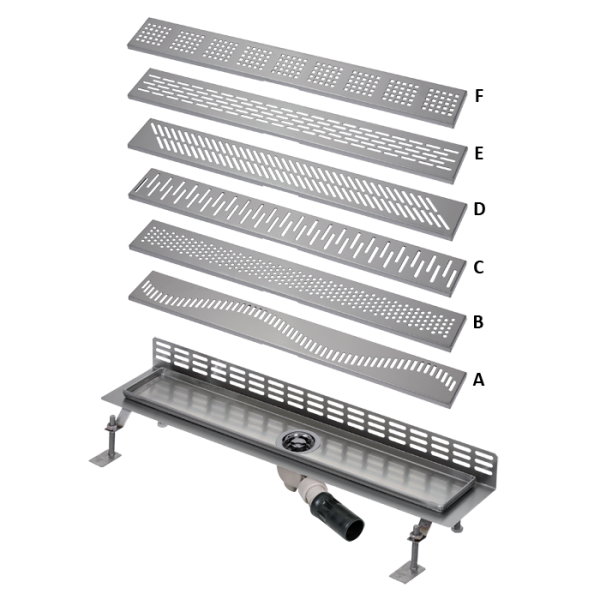 Fürdőszobai padlóösszefolyó fal mellé szerelve, 1150 mm