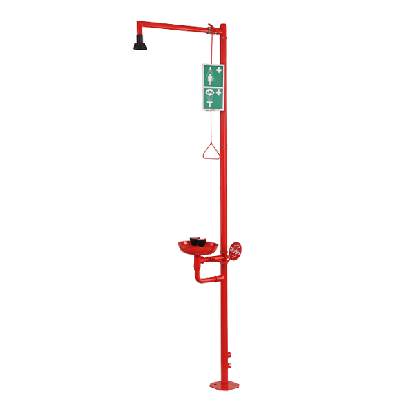 Szabadon álló test- és szemzuhany - testzuhany indító karral és öntisztító zuhanyfejjel, szemzuhany két szórófejjel, tálkával és indító karral