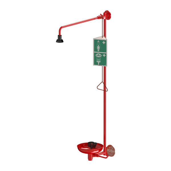 Fali szem- és testzuhany - testzuhany indító karral és öntisztító zuhanyfejjel, szemzuhany két szórófejjel, tálcával és indító karral