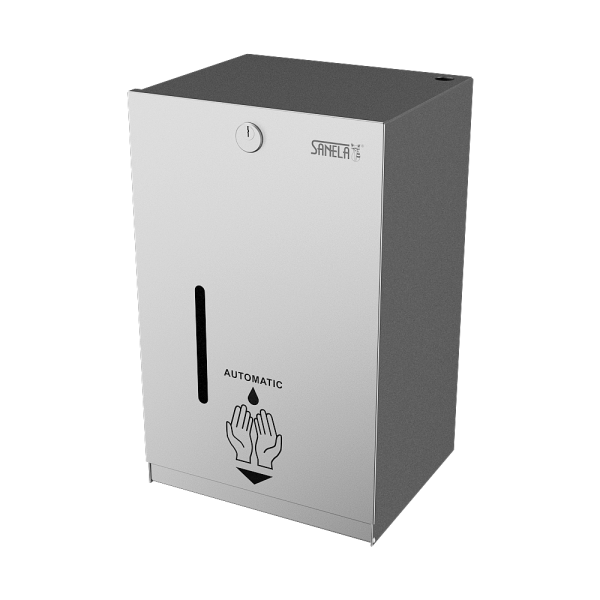 Automata rozsdamentes acél folyékony és gél fertőtlenítő, valamint szappan adagoló - falra szerelhető, 12 V-os akkumulátorral