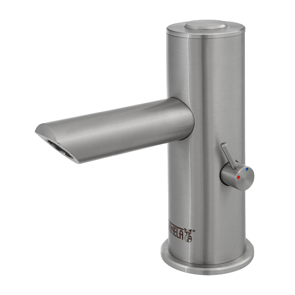 Piezós rozsdamentes acél mosdócsaptelep, hosszabb kifolyóval, 24 V DC