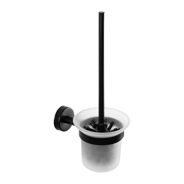 Rozsdamentes acél WC-kefe üveggel, fekete matt kivitelben