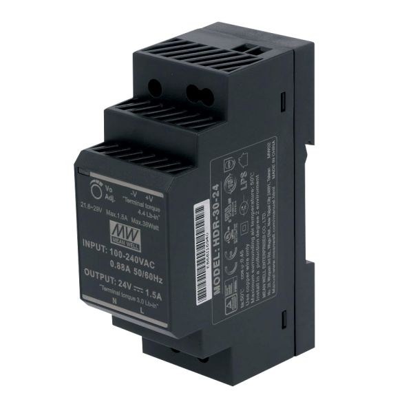 Külső tápegység 24 V DC DIN sínre szereléshez kapcsolószekrényben, 30 W
