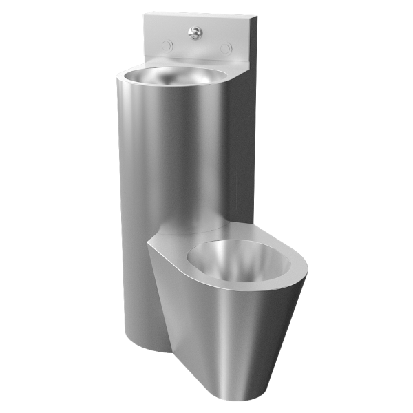 Vandalizmusálló sarok kombinált egység, jobb oldalon padlón álló WC