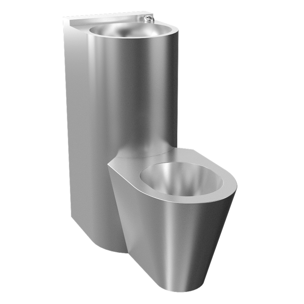 Vandálbiztos kombinált egység integrált piezo elektronikával, álló WC, szerviznyílás, kefélt felület, 24 V DC