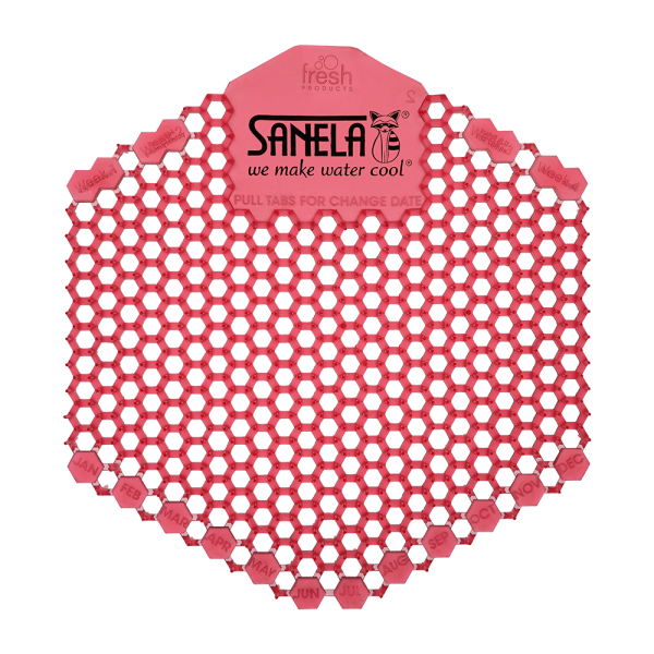 Műanyag piszoár szűrő piros színben - kiwi és grapefruit illattal