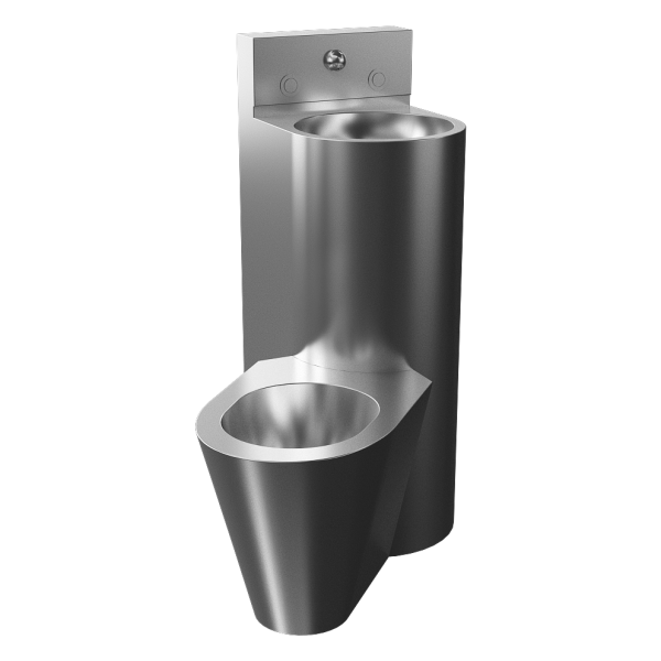 Vandalizmusálló sarok kombinált egység, bal oldalon padlón álló WC