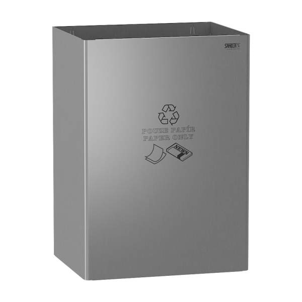 Rozsdamentes acél hulladékgyűjtő, felirat: CSAK PAPÍR