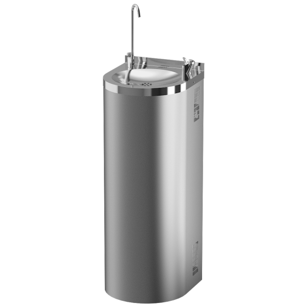 Rozsdamentes acél padlóra szerelhető ivókút palacktöltővel