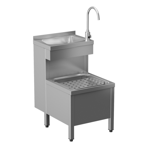 Kompozit rozsdamentes acél, padlón álló mosogató mosdóval, SLU 08LNDB-vel, 6 V