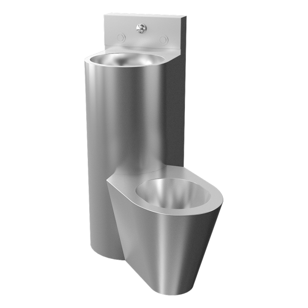 Vandalizmusálló sarok kombinált egység, jobb oldalon padlón álló WC