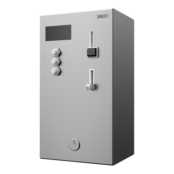 Érme- és zsetonvezérelt zuhanyidőzítő egy-három zuhanyhoz, 24 V DC, a zuhany kiválasztása a felhasználó által, interaktív vezérlés